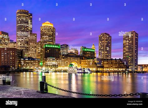 Boston Downtont Night Stock Photo Alamy