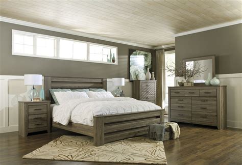 Textures and soft lavender color pops set the mood in this grey. Zelen 4pc Panel Bedroom Set in Warm Gray