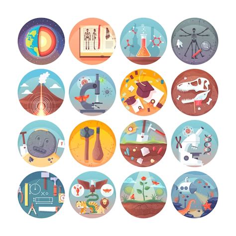 Premium Vector Education And Science Circle Icons Set Subjects And