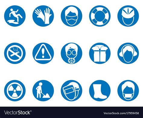 Blue Work Safety Round Button Icons Set Royalty Free Vector