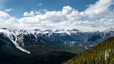 Panorama Of The Mountain Tops With Snow In Banff National Park Alberta