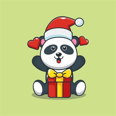 Premium Vector Cute Panda Wearing Santa Hat With T Box In