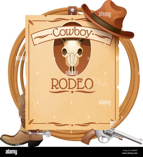 Rodeo Retro Wild West Poster With Cowboy Hat Boots And Gun Vector