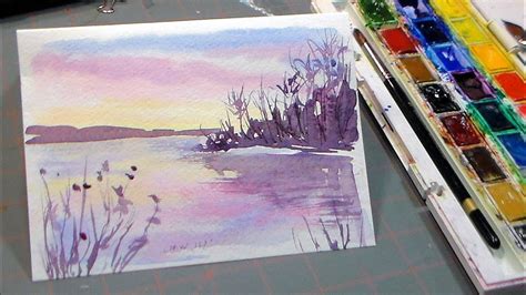Easy 3 Color Watercolor Sunset Youtube