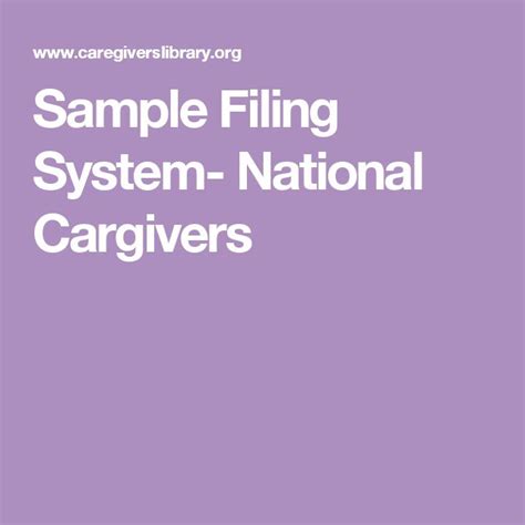 Sample Filing System National Cargivers Filing System Estate