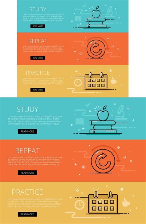 Study Line Vector Web Banners Set Web Banner Repeated Reading Banner