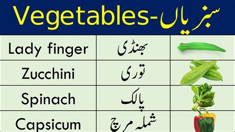 Vegetable Names In English With Urdu Meanings Vegetable Vocabulary