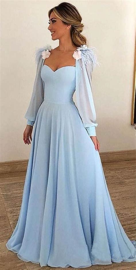 Light Blue Prom Dress For Teens Evening Gown Graduation School Party