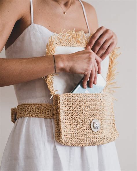 Crochet Straw Belt Bag Or Hip Bag With Floral Pattern And Etsy