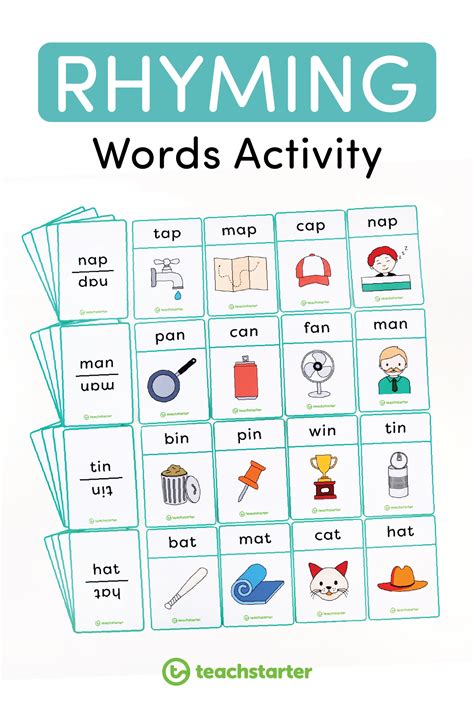 The Rhyming Words Activity Is Shown In Blue And Green