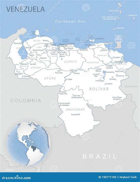 Blue Gray Detailed Map Of Venezuela Administrative Divisions And