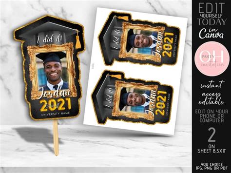 Editable Graduation Fans With Photo Black Gold Template Etsy