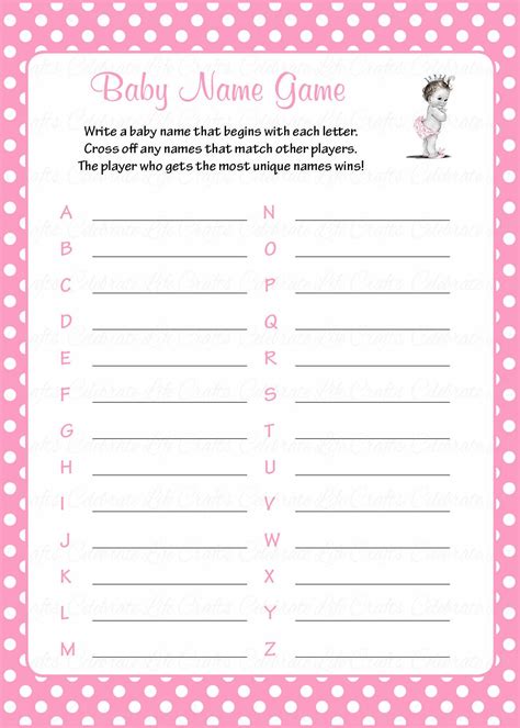 Baby Name Baby Shower Game Princess Baby Shower Theme