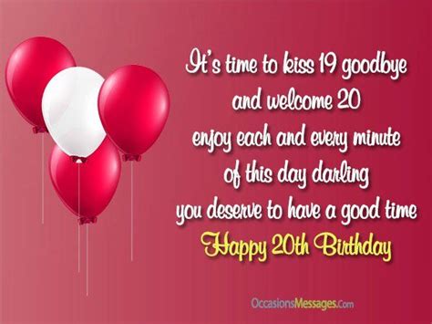20th Birthday Card Messages Printable Templates Free