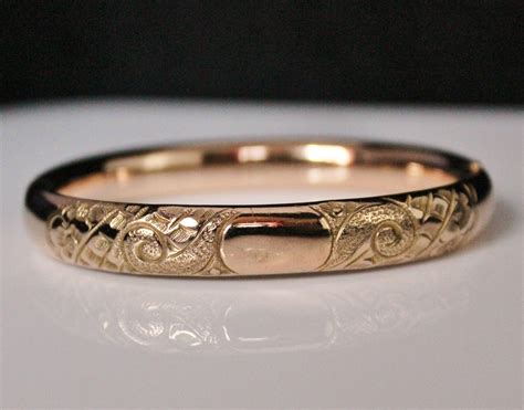 Antique Gold Filled Hinged Bangle Bracelet Monogram Ready Diamond