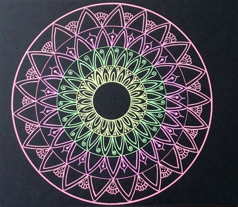 Pinkgreenyellow Mandala Drawn Freehand Gellyroll Moonlight Pens
