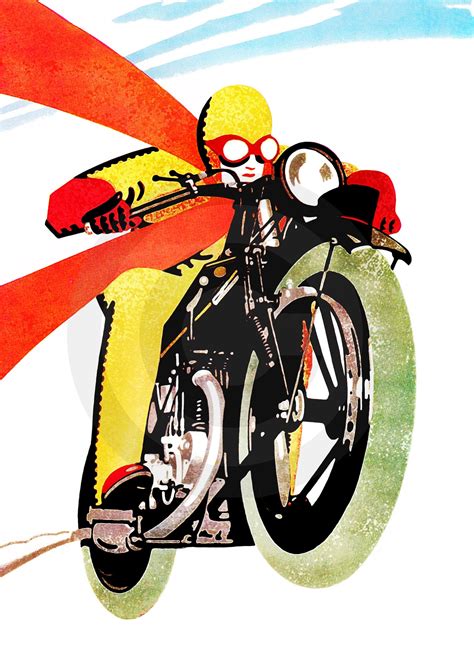 Motorcycle Racing Art Deco Fine Art Print A3 Etsy