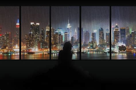 Wallpaper City Cityscape Night Anime Reflection