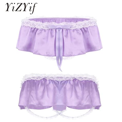 Yizyif Men Sissy Satin Panties Lingerie Sexy Gay Underwear Jockstraps Lace Ruffle Skirted
