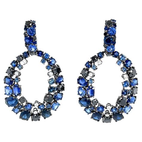 Blue Sapphires Diamonds Karat White Gold Chandelier Earrings At