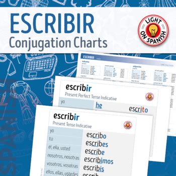 Spanish Verbs Escribir Conjugation Charts By Light On Spanish Tpt