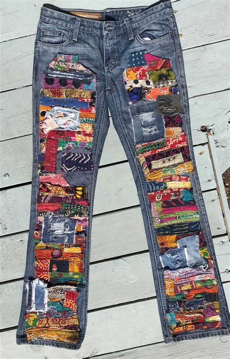 Patchwork Jeans Hippie Boho Denim Patch Work Recycled Retro Jeans