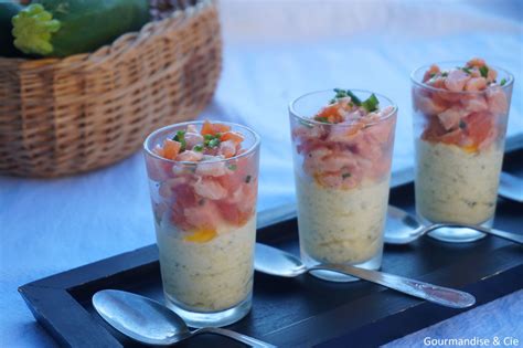 Verrine mousse de courgette et duo de saumon