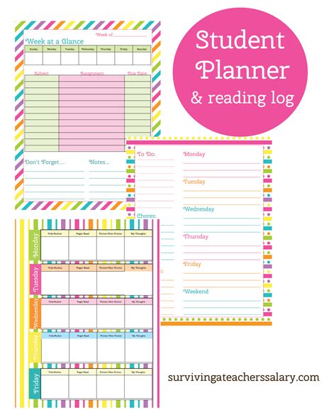 Printable Student Planner And Reading Log Student Planner Printable