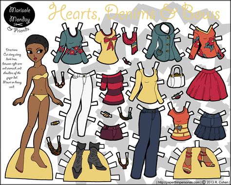 Hearts Denim And Bows Paper Doll In Color • Paper Thin Personas