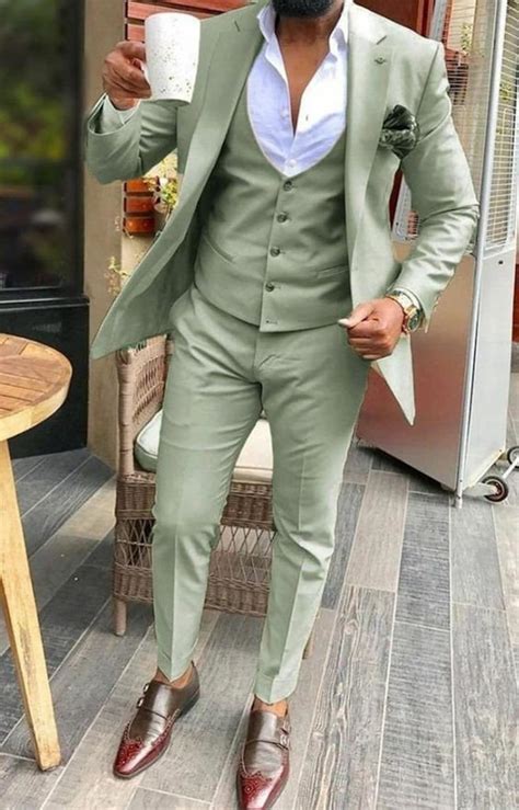 Light Green Men Suit 3 Piece Suit Wedding Groom Wear Dinner Etsy