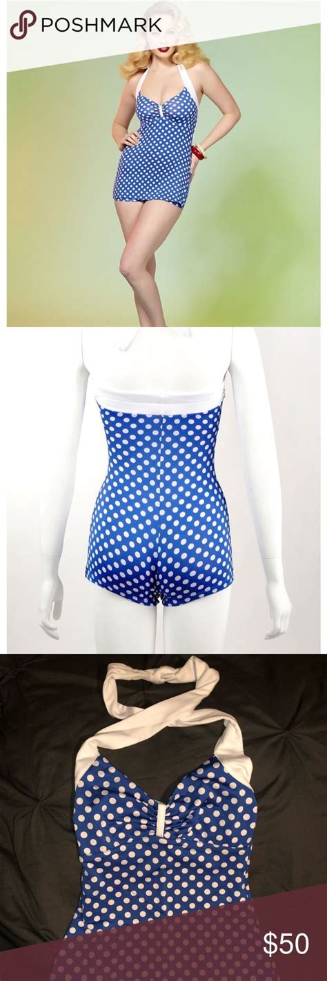 Pinup Couture Bettie Blue Polka Dot Swimsuit Polka Dot Swimsuits