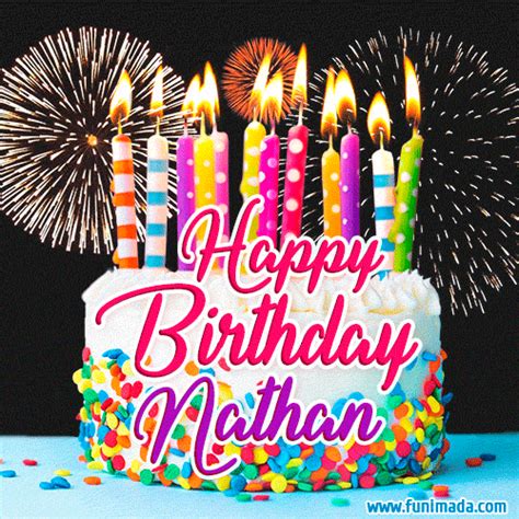 Amazing Animated  Image For Nathan With Birthday Cake And Fireworks