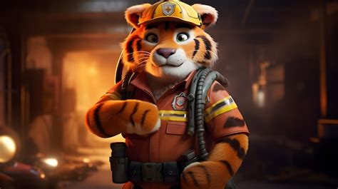 Free Photo Cute Tiger Wearing Firefighter Outfit