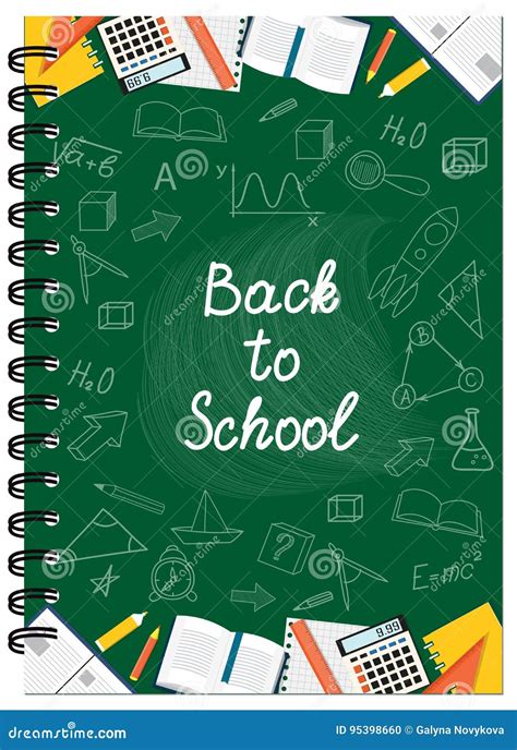 A5 Cover Design School Notebook With Text And Stationery Stock Vector