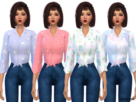 Knotted Button Up Shirt By Wickedkittie At Tsr Sims 4 Updates
