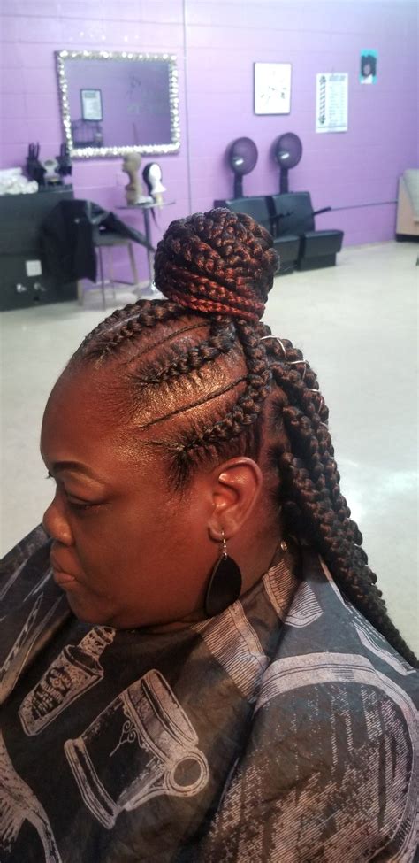 Triangular parting, along with a mix of two different colors creates a superb. Feed in /box braids weave | Braids, Hair styles