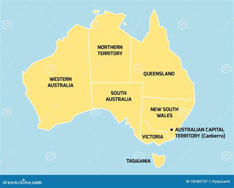 Mapa De Austrália Com Estados E Territórios Ilustração Do Vetor
