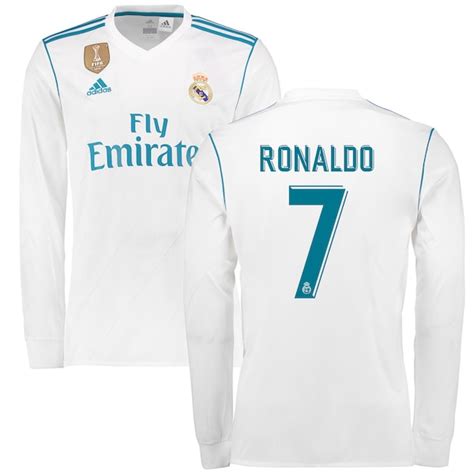Mens Adidas Ronaldo White Real Madrid 201718 Home Replica Patch Long