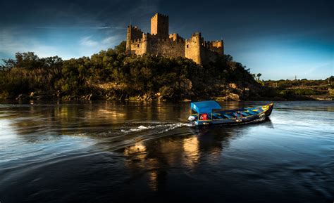 Portugal Castles Rivers Boats Almourol Castle Cities Wallpapers