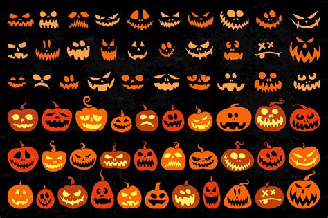 Jack O Lantern And Evil Faces Set Graphic Objects ~ Creative Market