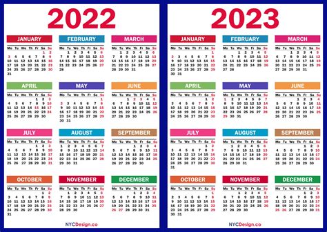 2022 2023 Two Year Calendar With Uk Holidays Printable Free