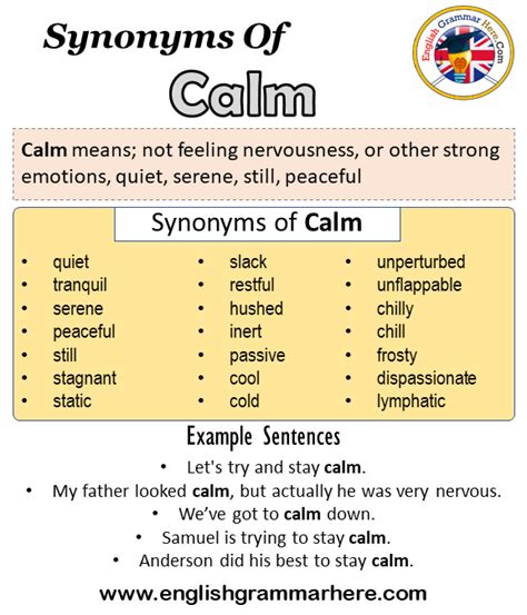 Synonyms Of Calm, Calm Synonyms Words List, Meaning and Example Sentences Synonyms words are ...