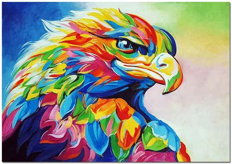 Hand Painted Impressionist Eagle Painting On Canvas Modern Colorful