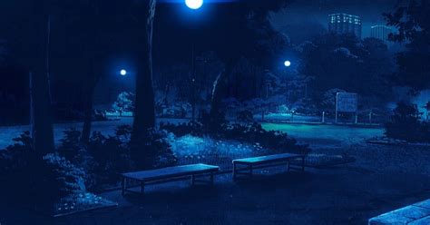 Anime Landscape Park At Night Background