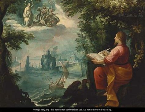 Saint John The Evangelist On The Island Of Patmos Writing The Book Of