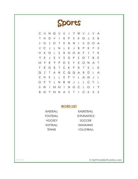 Sports Word Search Beginner My Printable Puzzles