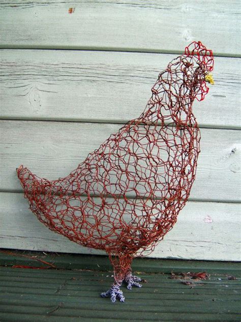 Brown Hen Chicken Wire Sculpture Garden Ornament Indoor Etsy In