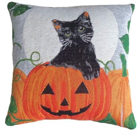Celebrate Halloween Together Cat In Pumpkin Woven Tapestry Throw Pillow