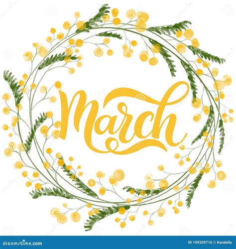 Hello March Spring Lettering Stock Vector Illustration Of Month