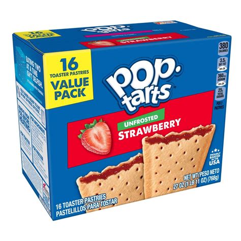Pop Tarts Breakfast Toaster Pastries Unfrosted Strawberry Value Pack 27 Oz 16